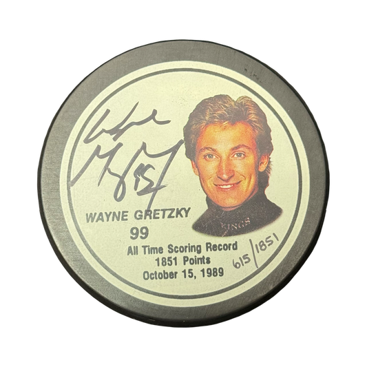Wayne Gretzky Autographed Los Angeles Kings Fotoball Puck 615/1851 JSA