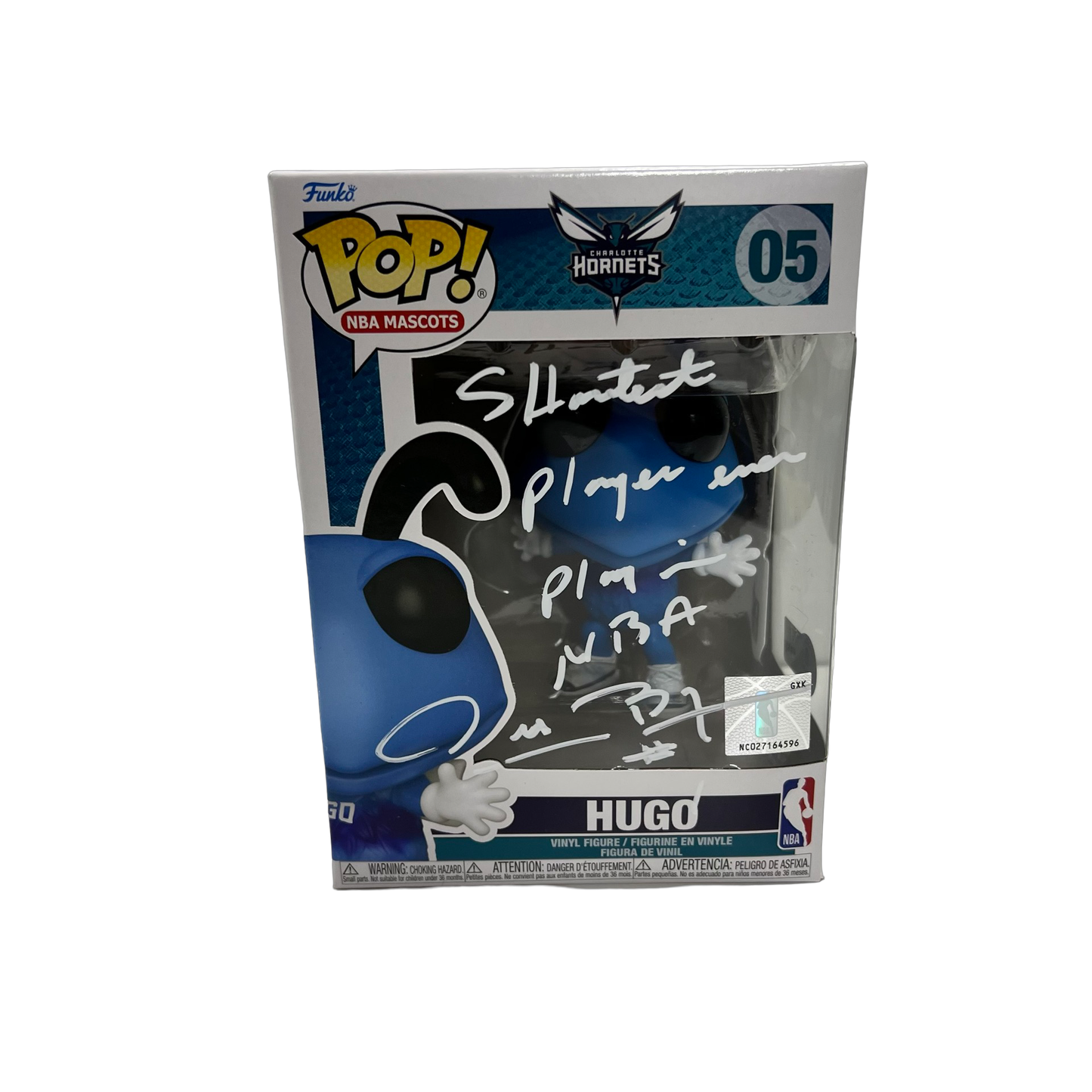 Muggsy Bogues Autographed Charlotte Hornets Hugo Funko Pop White Ink Shortest Player in NBA History Beckett