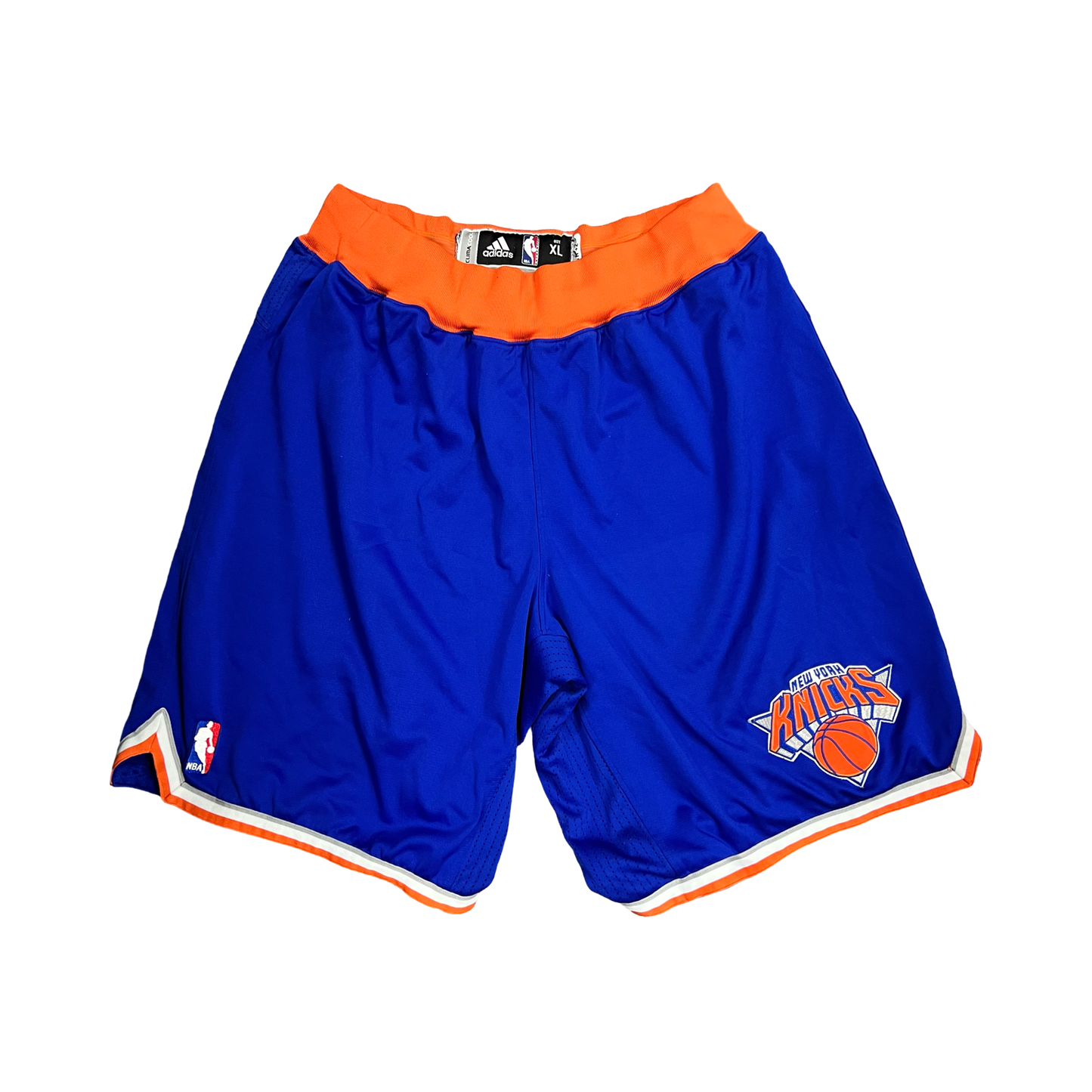 JR Smith Game Used New York Knicks Orange Waistband Blue Basketball Shorts