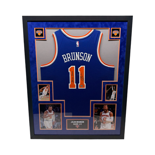Jalen Brunson Autographed New York Knicks Framed Blue Jersey Brunson Burner Blue Mat Fanatics