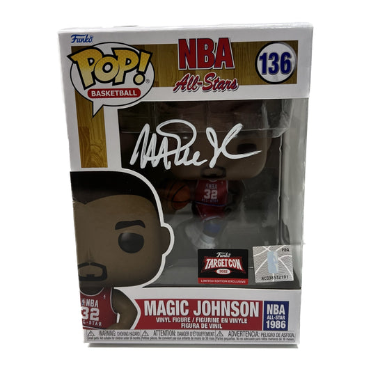 Magic Johnson Autographed Los Angeles Lakers Team USA Funko Pop Red Jersey Beckett