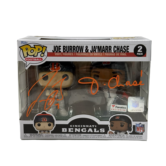 Joe Burrow & Jamar Chase Autographed Cincinnati Bengals 2 Pack Funko Pop Fanatics