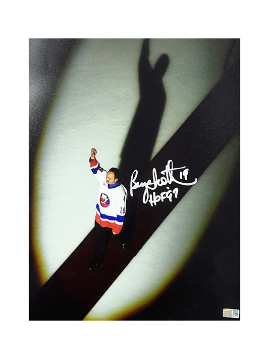 Bryan Trottier Autographed New York Islanders 11x14 Retirement Night Front View "HOF 97" Inscription Steiner CX