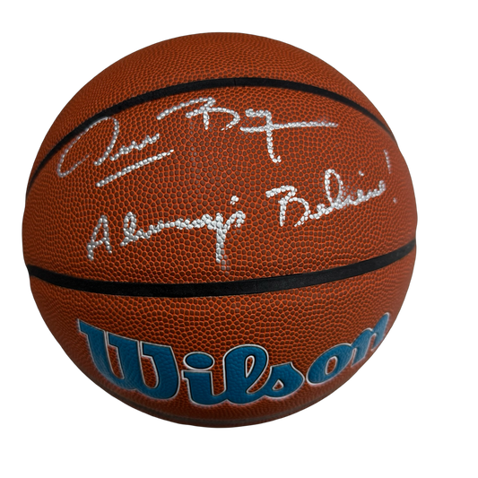 Muggsy Bogues Autographed Charlotte Hornets Wilson Logo Basketball Always Believe Inscribed Beckett