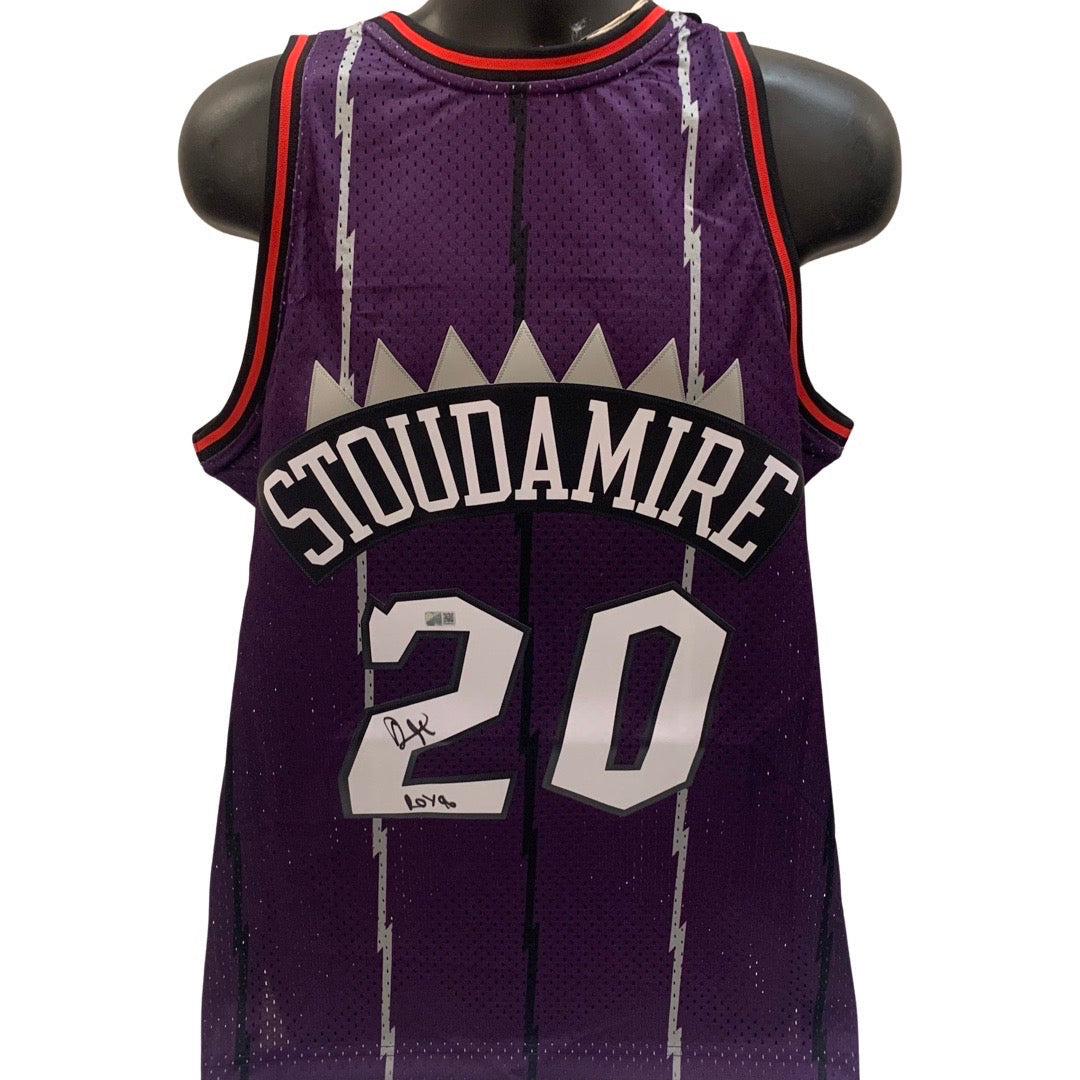Damon Stoudamire Autographed Toronto Raptors Purple 1995-96 Mitchell & Ness Swingman Jersey ROY 96 Inscription Steiner CX