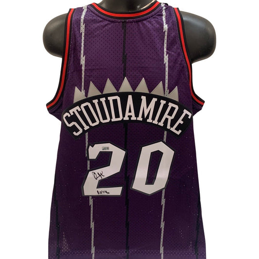 Damon Stoudamire Autographed Toronto Raptors Purple 1995-96 Mitchell & Ness Swingman Jersey ROY 96 Inscription Steiner CX