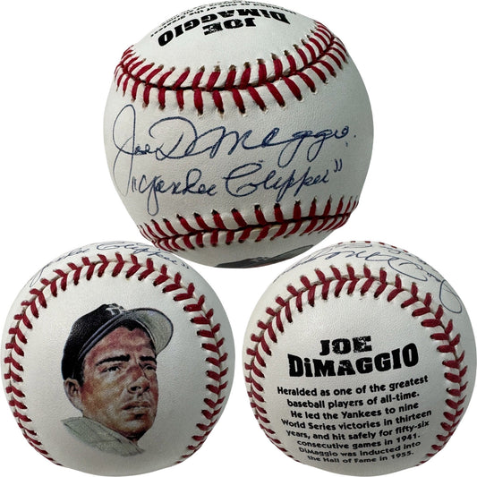 Joe DiMaggio Autographed New York Yankees Official League Baseball Painted Yankee Clipper Inscription JSA