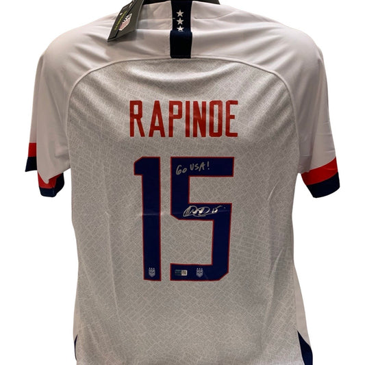 Megan Rapinoe Autographed USA Soccer Nike White/Red/Blue Jersey “Go USA” Inscription Steiner CX