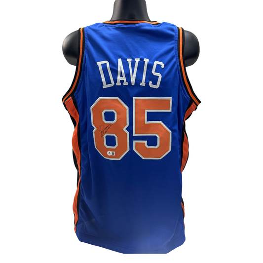 Baron Davis Autographed New York Knicks Blue Jersey Beckett BAS
