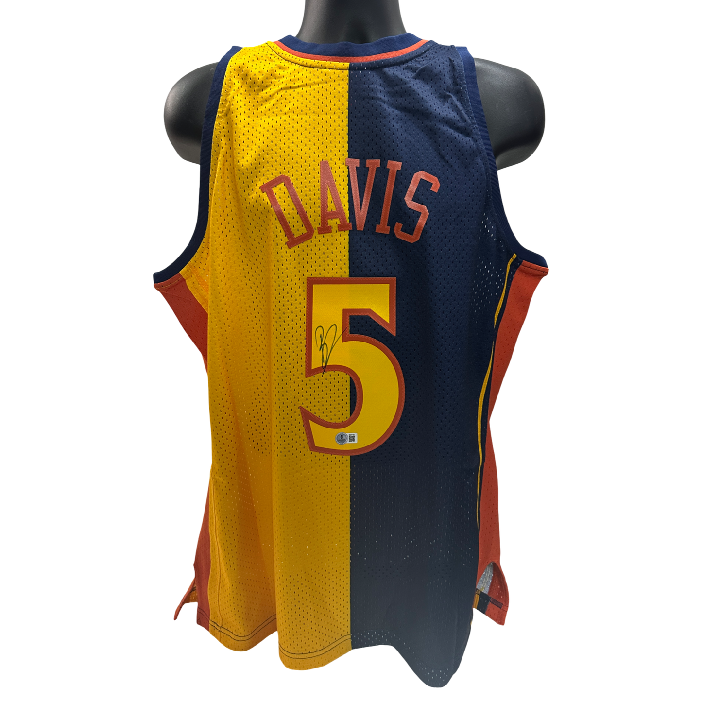 Baron Davis Autographed Golden State Warriors 2006-07 Mitchell & Ness Hardwood Classics Yellow Blue Split Jersey Beckett BAS