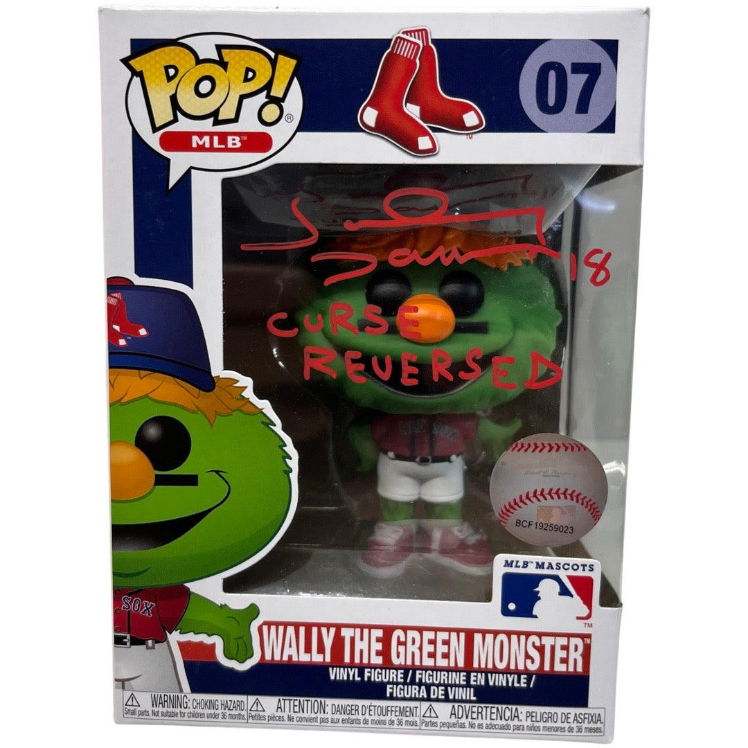 Johnny Damon Autographed Boston Red Sox Wally the Green Monster Funko Pop Curse Reversed Inscription Red Ink Steiner CX