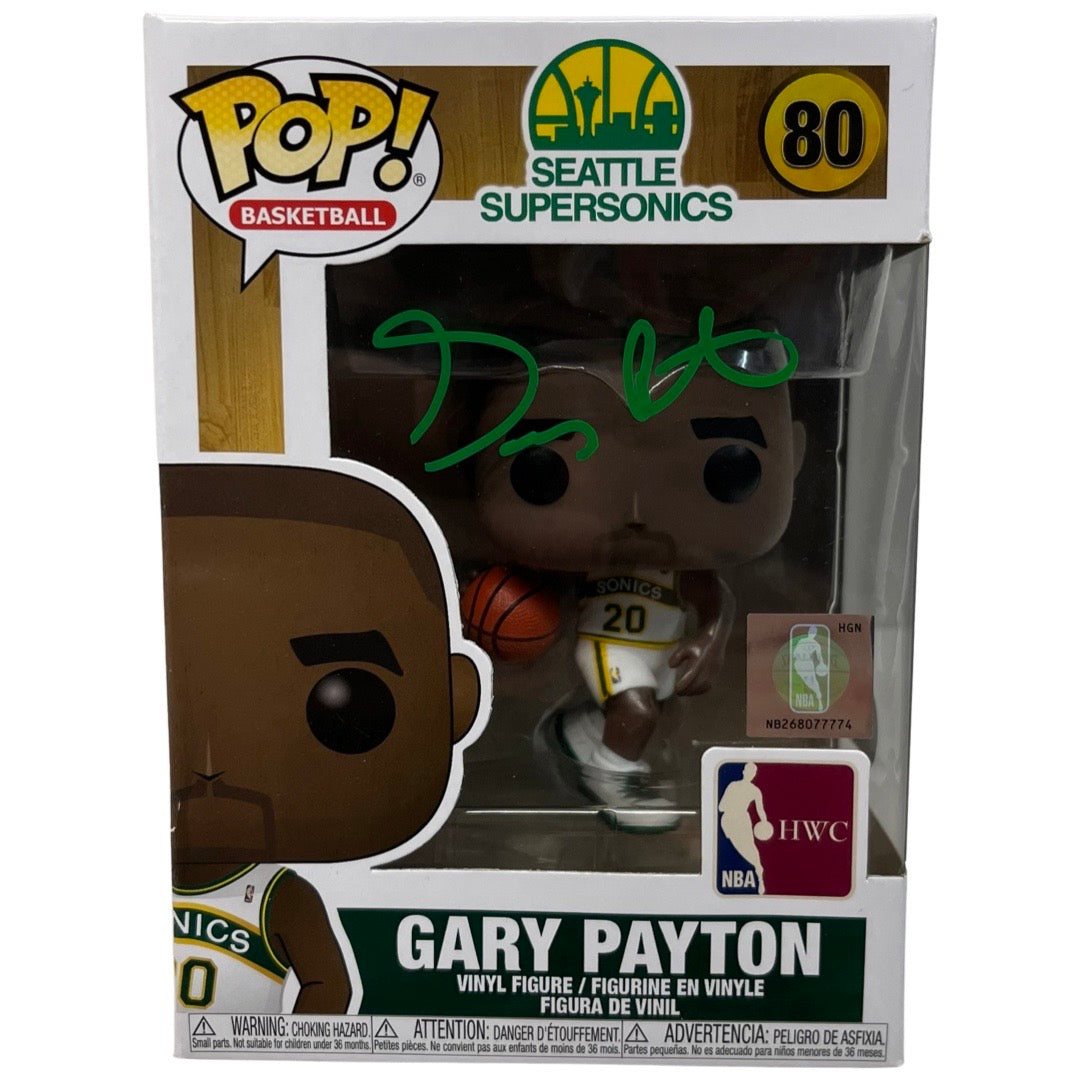 Gary Payton Autographed Seattle Supersonics Funko Pop Green Ink Beckett