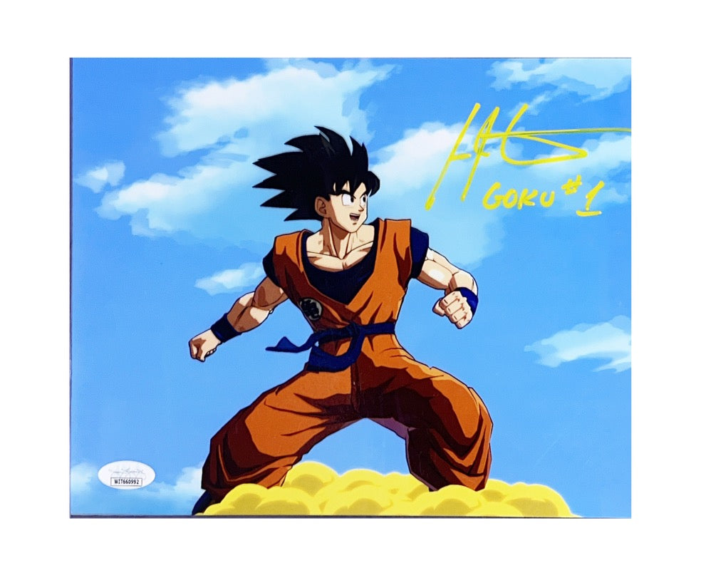 Ian James Corlett Autographed Goku Dragon Ball Z 8x10 “Goku #1” Inscription JSA