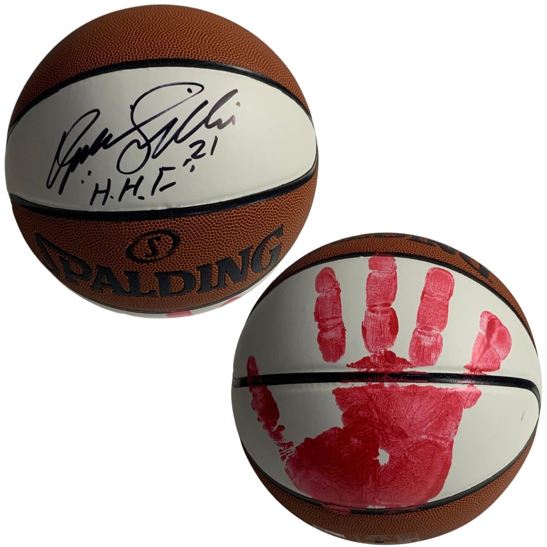 Dominique Wilkins Autographed Atlanta Hawks Spalding White Panel Basketball w/ Red Handprint HHF Inscription Steiner CX