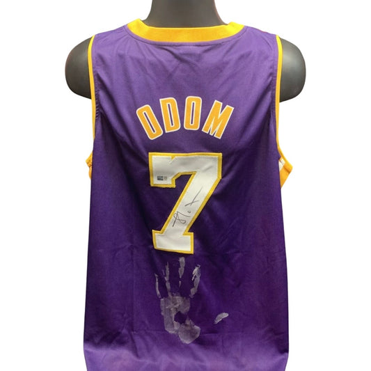 Lamar Odom Autographed Los Angeles Lakers Purple Jersey w/ Handprint Steiner CX
