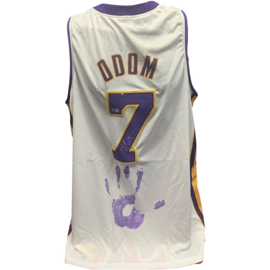 Lamar Odom Autographed Los Angeles Lakers White Jersey w/ Handprint Steiner CX