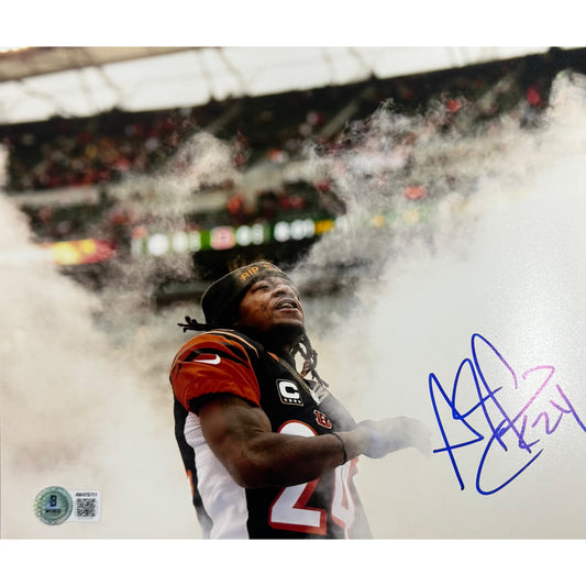 Adam PacMan Jones Cincinnati Bengals Black Jersey Smoke Autograph 8x10 Photo Beckett BAS