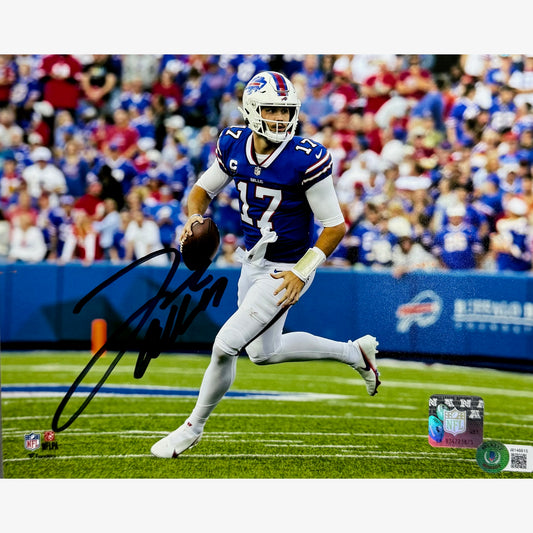 Josh Allen Buffalo Bills Blue Jersey Ball Right Hand Autographed 8x10 Photo BAS