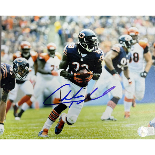 Charles Tillman Autographed Chicago Bears Navy Blue Jersey Running 8x10 BAS