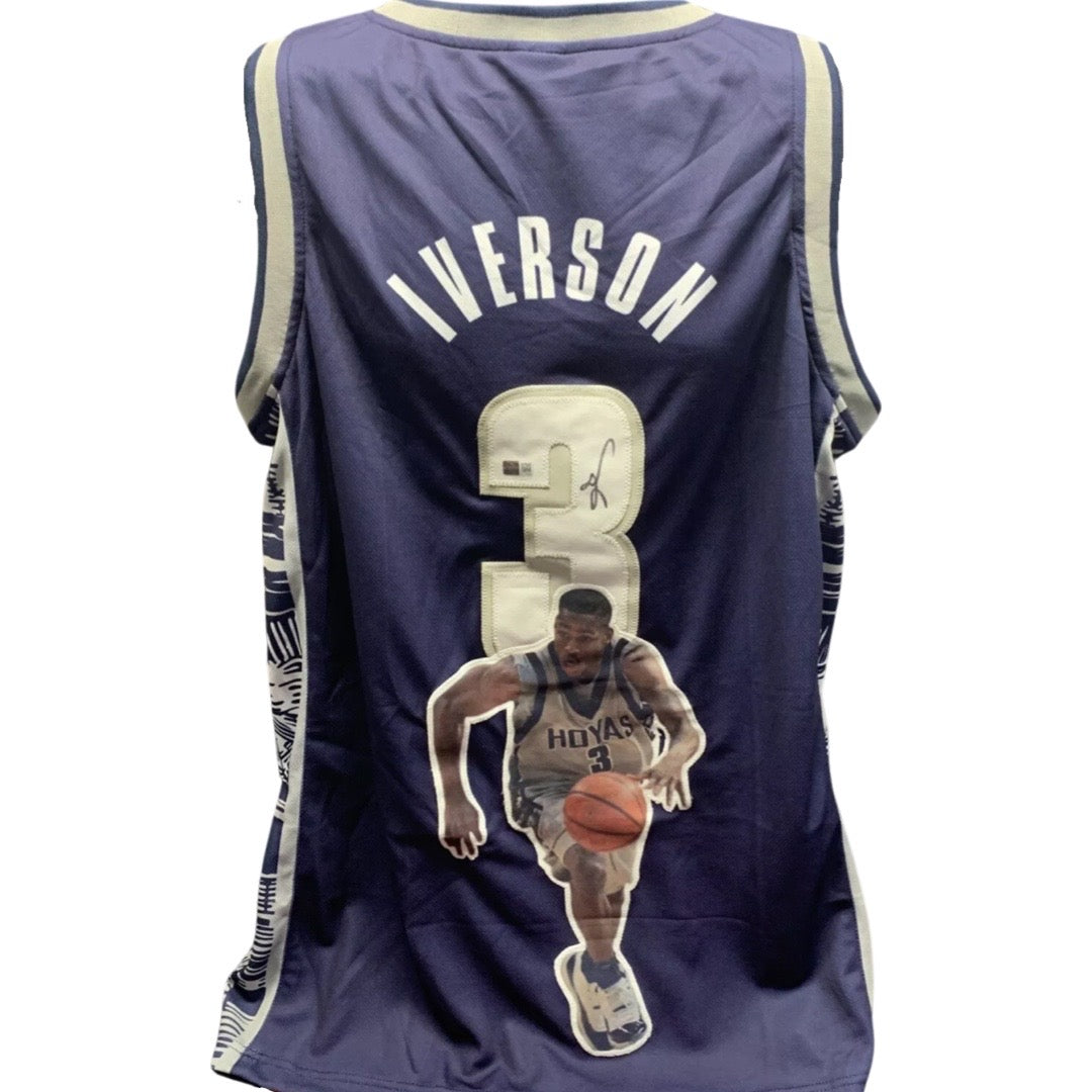 Allen Iverson Autographed Georgetown Hoyas Blue Art Jersey Steiner CX