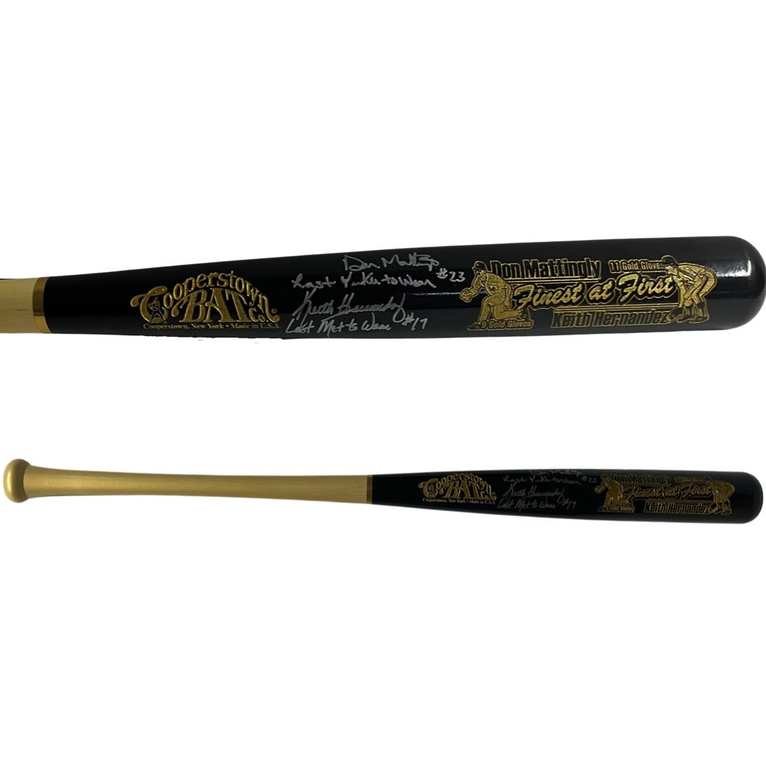 Don Mattingly & Keith Hernandez Autographed Finest at First Black Barrel Cooperstown Bat Last Yankee to Wear #23, Last Met to Wear #17 Inscription Steiner CX