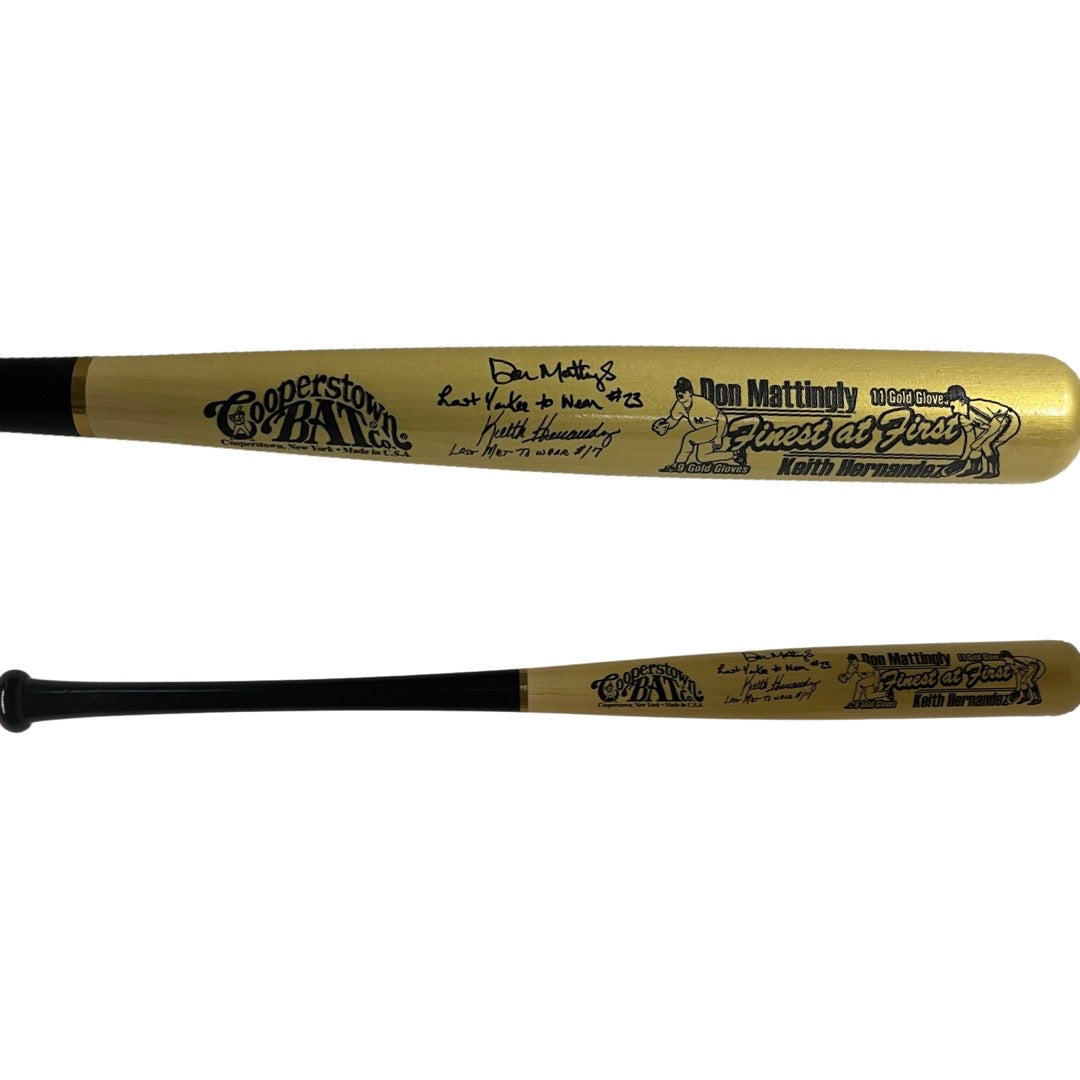 Don Mattingly & Keith Hernandez Autographed Finest at First Gold Barrel Cooperstown Bat Last Yankee to Wear #23, Last Met to Wear #17 Inscription Steiner CX