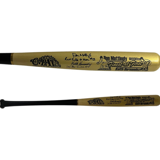 Don Mattingly & Keith Hernandez Autographed Finest at First Gold Barrel Cooperstown Bat Last Yankee to Wear #23, Last Met to Wear #17 Inscription Steiner CX