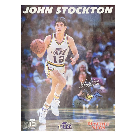 John Stockton Autographed Utah Jazz desert News 16x20 JSA