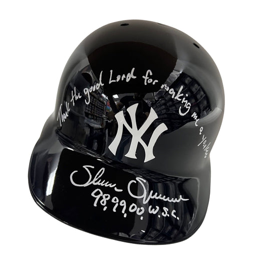 Shane Spencer Autographed New York Yankees Batting Helmet Thank the Good Lord for Making Me a Yankee, 98, 99, 00 WSC Inscriptions Steiner CX
