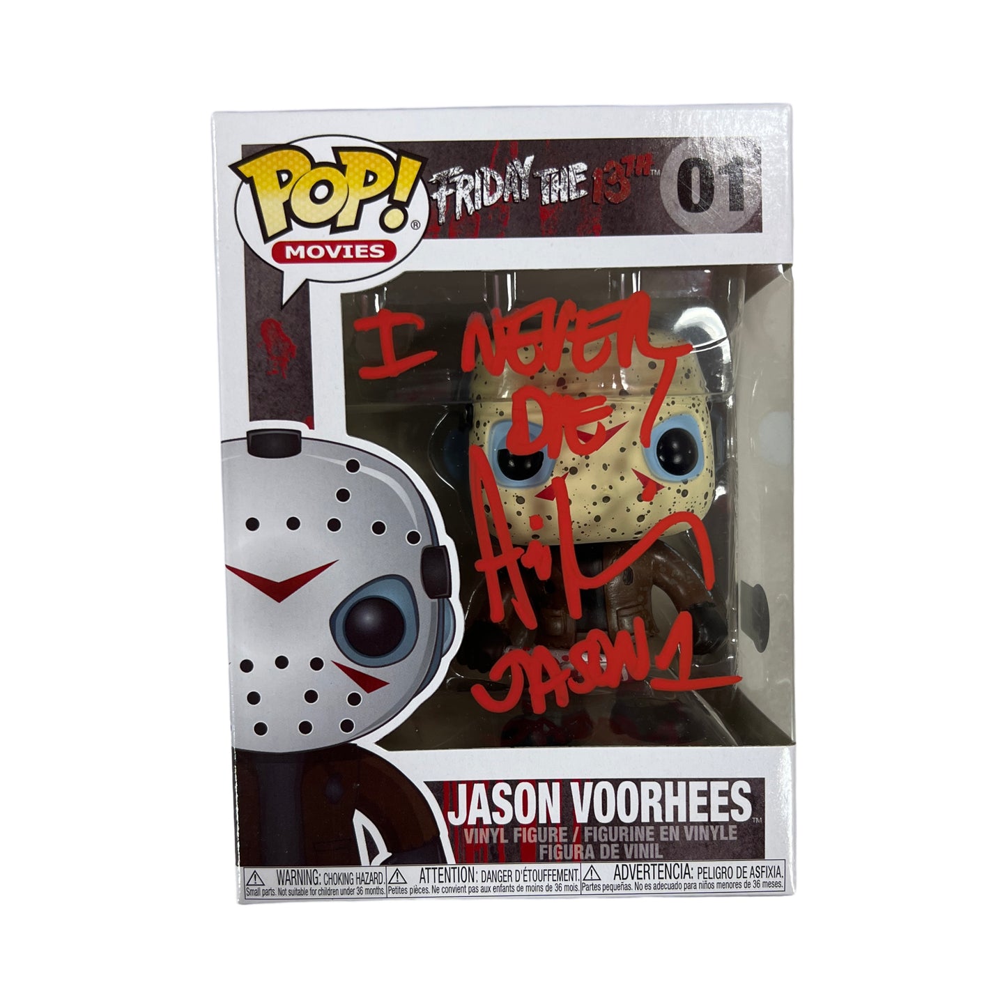 Ari Lehman Autographed Jason Voorhees Friday the 13th Funko Pop #01 "I Never Die!"  Inscription Red Ink Beckett