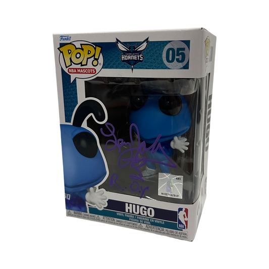 Larry Johnson Autographed Charlotte Hornets Hugo Inscribed "R.O.Y" Funko Pop Purple Ink Beckett