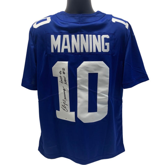 Eli Manning Autographed New York Giants Blue Nike Authentic Jersey “Last to Wear #10” Inscription Fanatics