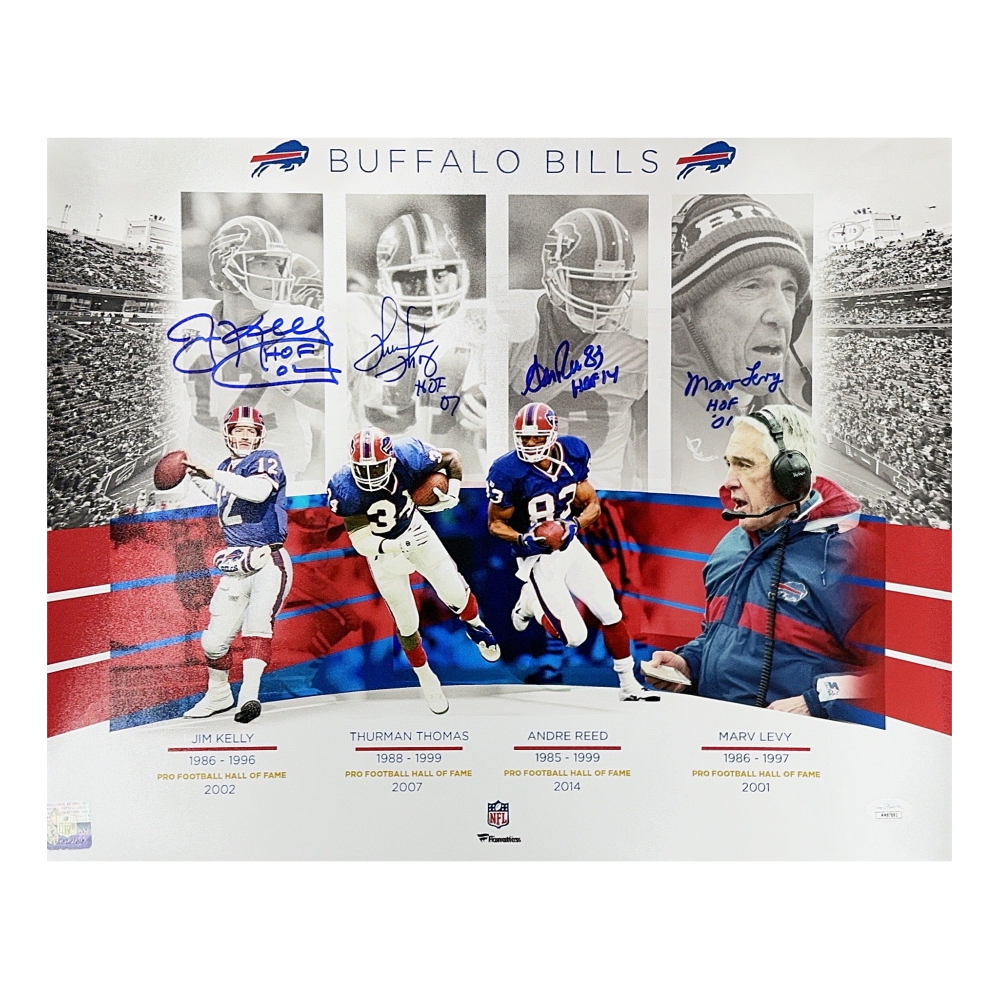 Jim Kelly, Thurman Thomas, Andre Reed & Marv Levy Autographed Buffalo ...