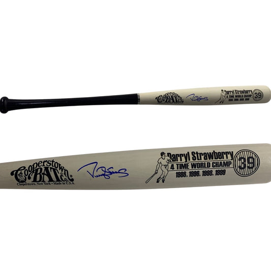 Darryl Strawberry Autographed New York Yankees White Barrel Cooperstown Bat JSA