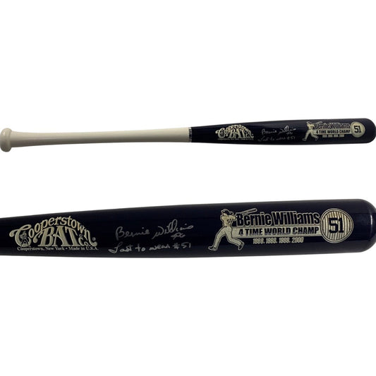 Bernie Williams Autographed New York Yankees Blue Barrel Cooperstown Bat Last to Wear #51 Inscription PSA