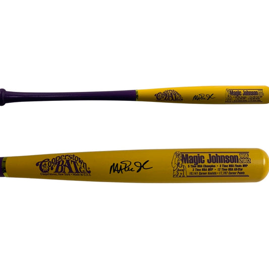 Magic Johnson Autographed Los Angeles Lakers Yellow Barrel Cooperstown Bat Beckett
