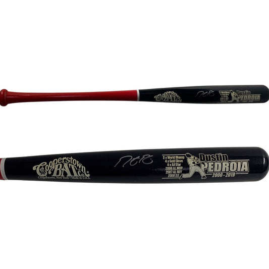 Dustin Pedroia Autographed Boston Red Sox Black Barrel Cooperstown Bat Steiner CX
