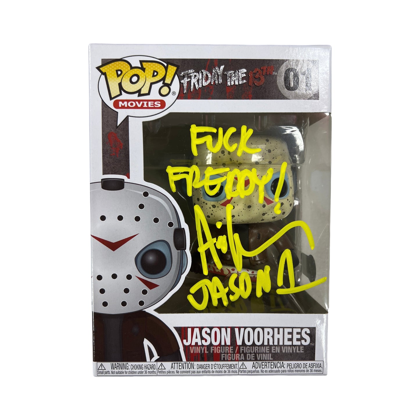 Ari Lehman Autographed Jason Voorhees Friday the 13th Funko Pop #01 "F*ck Freddy" Inscription Yellow Ink Beckett