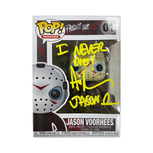 Ari Lehman Autographed Jason Voorhees Friday the 13th Funko Pop #01 "I Never Die!"  Inscription Yellow Ink Beckett