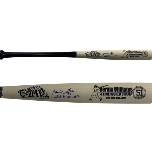 Bernie Williams Autographed New York Yankees White Barrel Cooperstown Bat Last to Wear #51 Inscription PSA