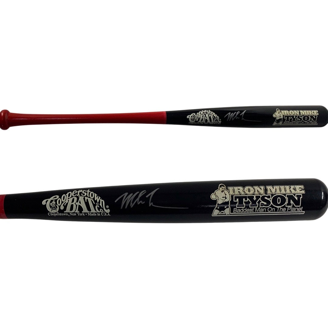 Mike Tyson Autographed Black Barrel Cooperstown Bat Fiterman Sports