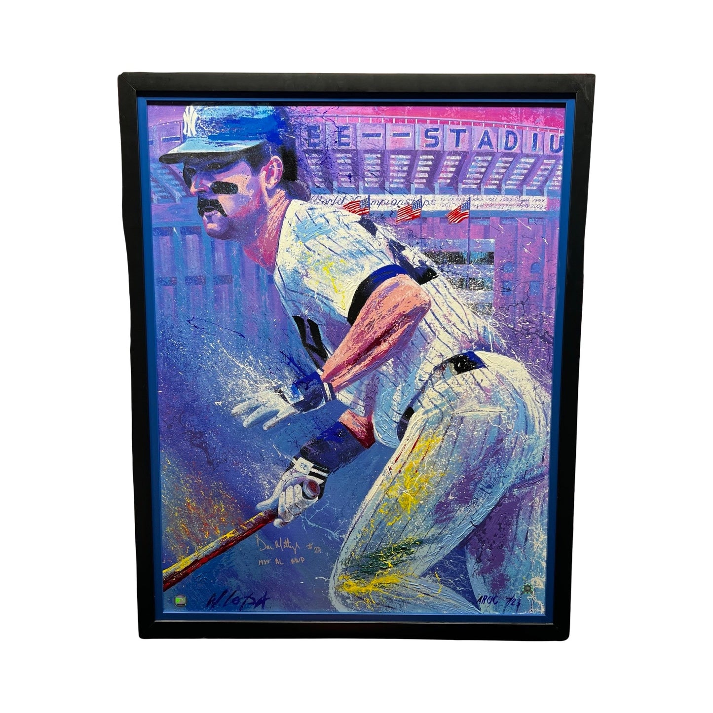 Don Mattingly Autographed New York Yankees Framed 30x42 William Lopa Art Canvas “1985 AL MVP” Inscription LE 7/23 MLB