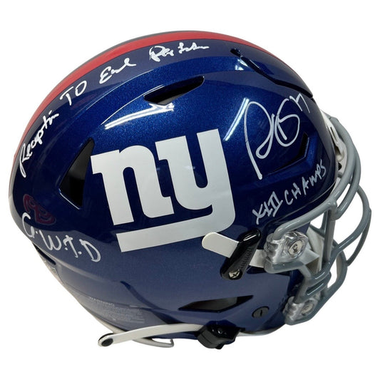 Plaxico Burress Autographed New York Giants Speed Flex Helmet Reception to End Perfection, GWTD, XLII Champs Inscriptions Steiner CX