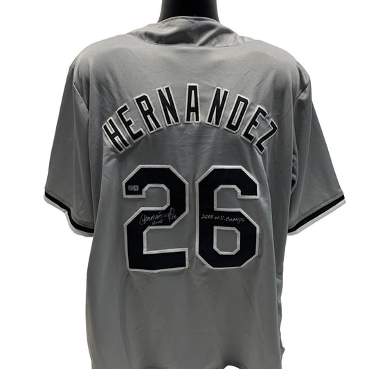 Orlando El Duque Hernandez Autographed Chicago White Sox Grey Jersey 05 WSC Inscription Steiner CX