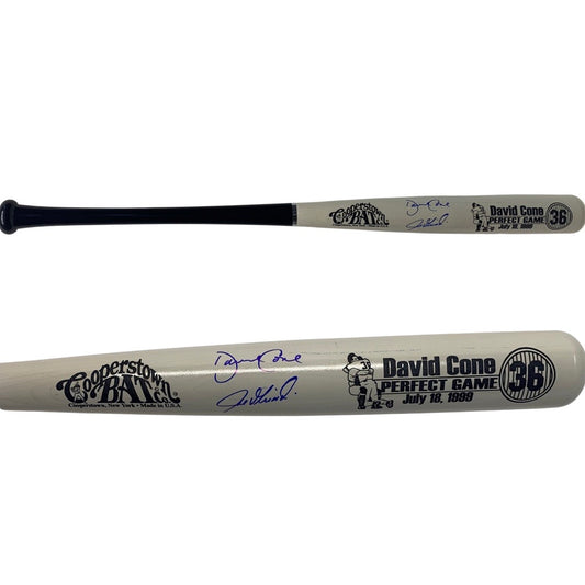 David Cone & Joe Girardi Autographed New York Yankees White Barrel Cooperstown Bat JSA