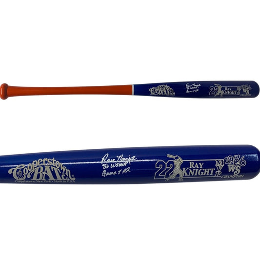 Ray Knight Autographed New York Mets Cooperstown Blue Barrel Bat 86 WS MVP, Game 7 Homerun Inscriptions Steiner CX