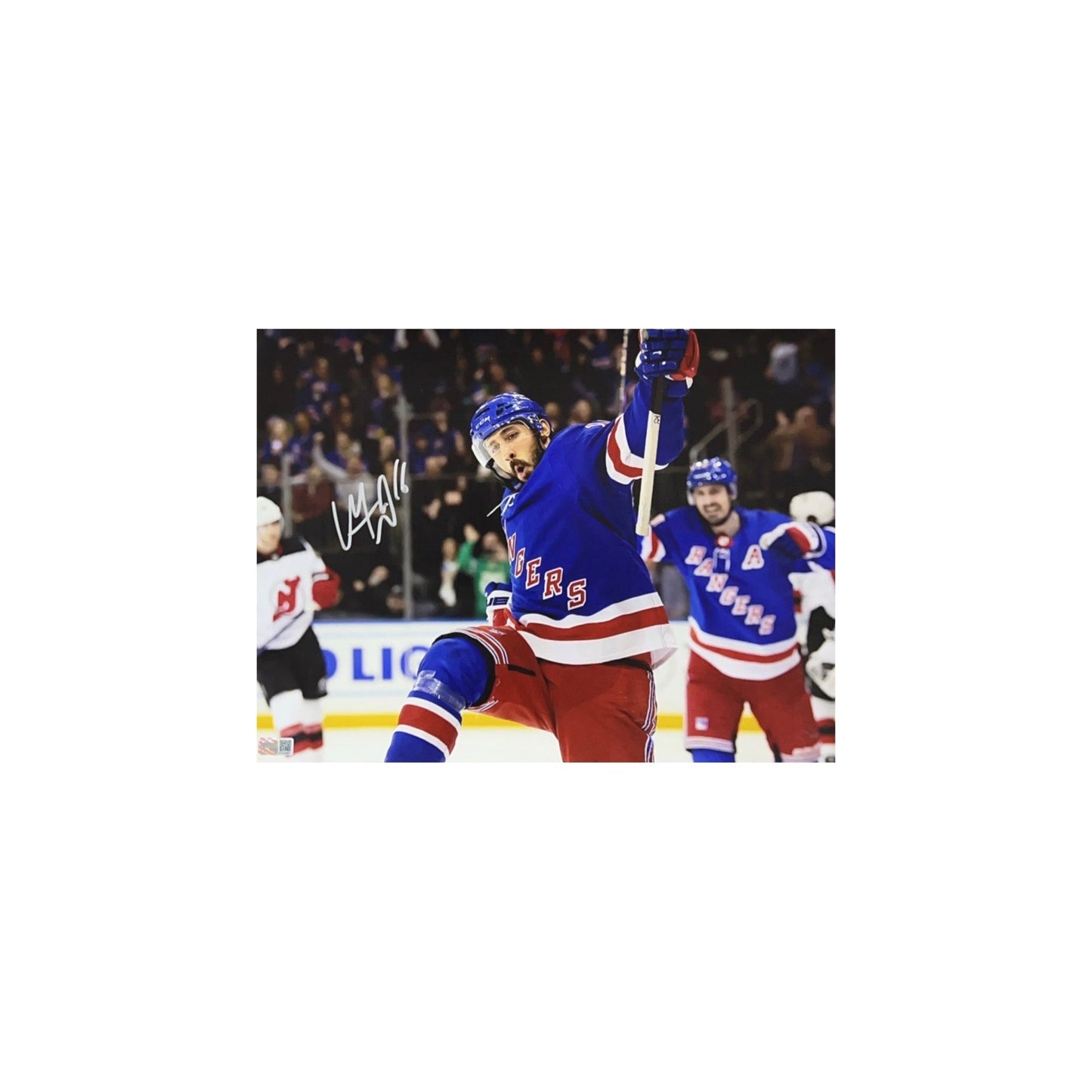 Vincent Trocheck Autographed New York Rangers Blue Jersey Fist Pump 11x14 Steiner CX - Unframed