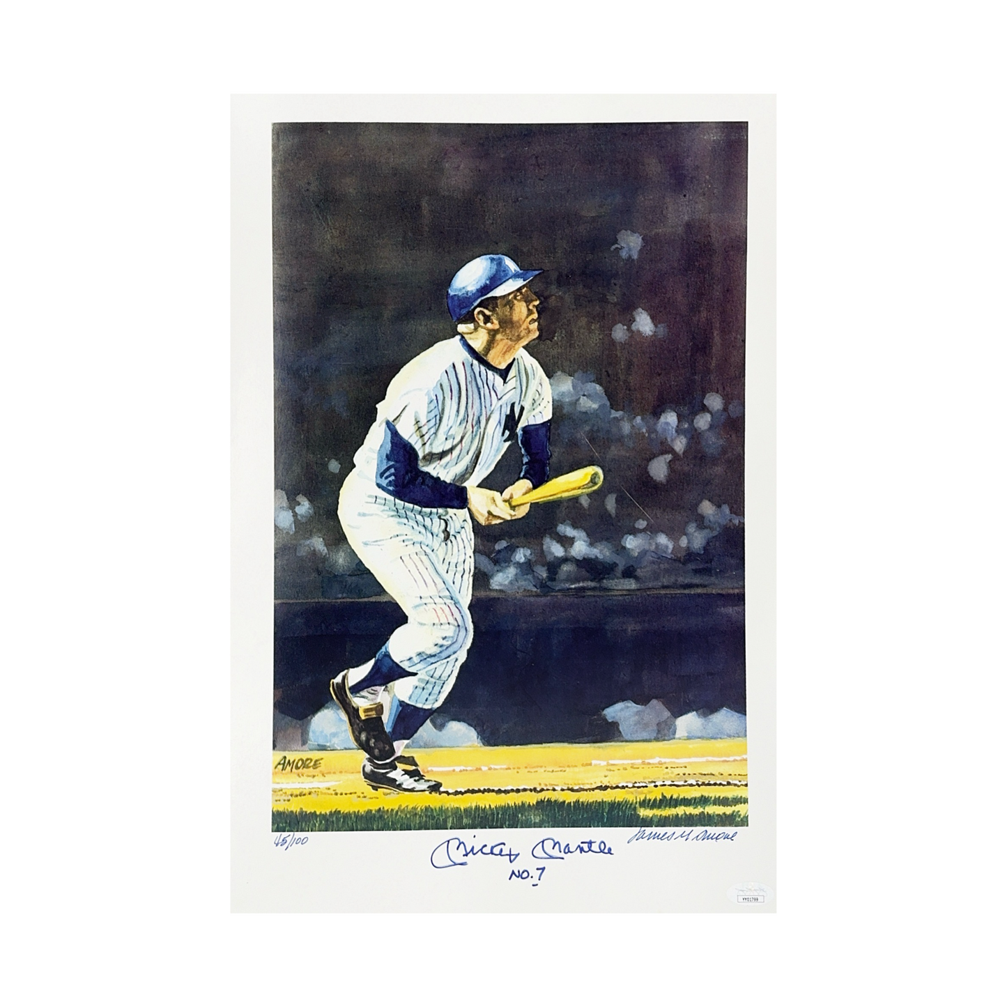 Mickey Mantle Autographed New York Yankees 12x18 Lithograph JSA