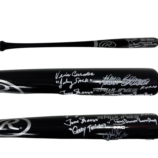 Sopranos Cast Federico Castelliccio, Vincent Curatola, Tony Darrow, Jason Cerbone & John Bianco Autographed Rawlings Baseball Bat Furio, Johnny Sack, Larry Barese, Jackie Jr & Gerry Torciano Inscriptions Steiner CX