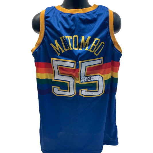 Dikembe Mutombo Autographed Denver Nuggets Blue Rainbow Jersey PSA